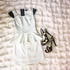 Xoxo peplum dress with embellished sleeves
